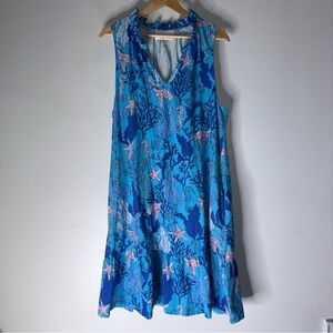 pappagallo‎ Azure Blue Ocean Design Sleeveless Pocket Dress Size XL
